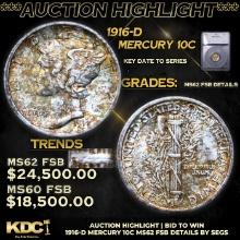 ***Auction Highlight*** 1916-d Mercury Dime 10c Graded ms62 FSB Details By SEGS (fc)