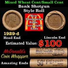 Lincoln Wheat Cent 1c Mixed Roll Orig Brandt McDonalds Wrapper, 1929-d end, Wheat other end