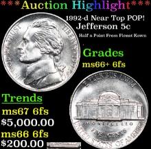 ***Auction Highlight*** 1992-d Jefferson Nickel Near Top POP! 5c Graded GEM++ 6fs BY USCG (fc)