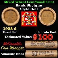 Lincoln Wheat Cent 1c Mixed Roll Orig Brandt McDonalds Wrapper, 1928-d end, Wheat other end