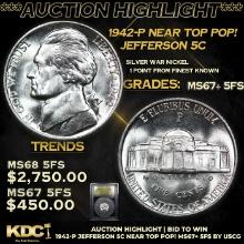 ***Auction Highlight*** 1942-p Jefferson Nickel Near TOP POP! 5c Graded GEM++ 5fs By USCG (fc)
