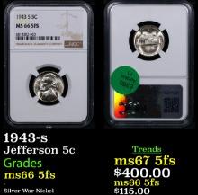 NGC 1943-s Jefferson Nickel 5c Graded ms66 5fs By NGC