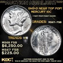 ***Auction Highlight*** 1945-d Mercury Dime Near Top Pop! 10c Graded GEM++ FSB By USCG (fc)