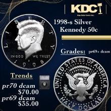 Proof 1998-s Silver Kennedy Half Dollar 50c Graded pr69+ dcam BY SEGS