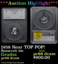 Proof ***Auction Highlight*** 1958 Roosevelt Dime Near TOP POP! 10c Graded pr68 dcam BY SEGS (fc)