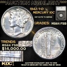 ***Auction Highlight*** 1942/1-d Mercury Dime 10c Graded ms64 FSB By SEGS (fc)