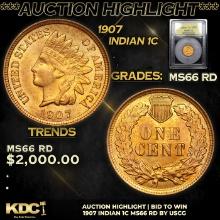 ***Auction Highlight*** 1907 Indian Cent 1c Graded GEM+ Unc RD By USCG (fc)