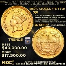***Auction Highlight*** 1859-c Gold Dollar Charlotte TY-III $1 Graded ms62+ details By SEGS (fc)