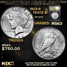 ***Auction Highlight*** 1924-s Peace Dollar $1 Graded Select Unc By USCG (fc)