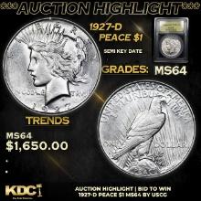 ***Auction Highlight*** 1927-d Peace Dollar $1 Graded Choice Unc By USCG (fc)