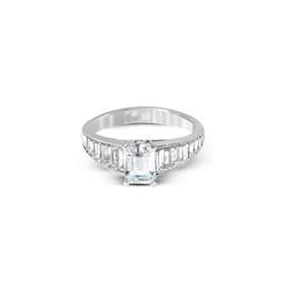 DECADENCE Sterling Silver 6x8mm Emerald Cut Engagement Ring With Graduated Baguette Band Size 9