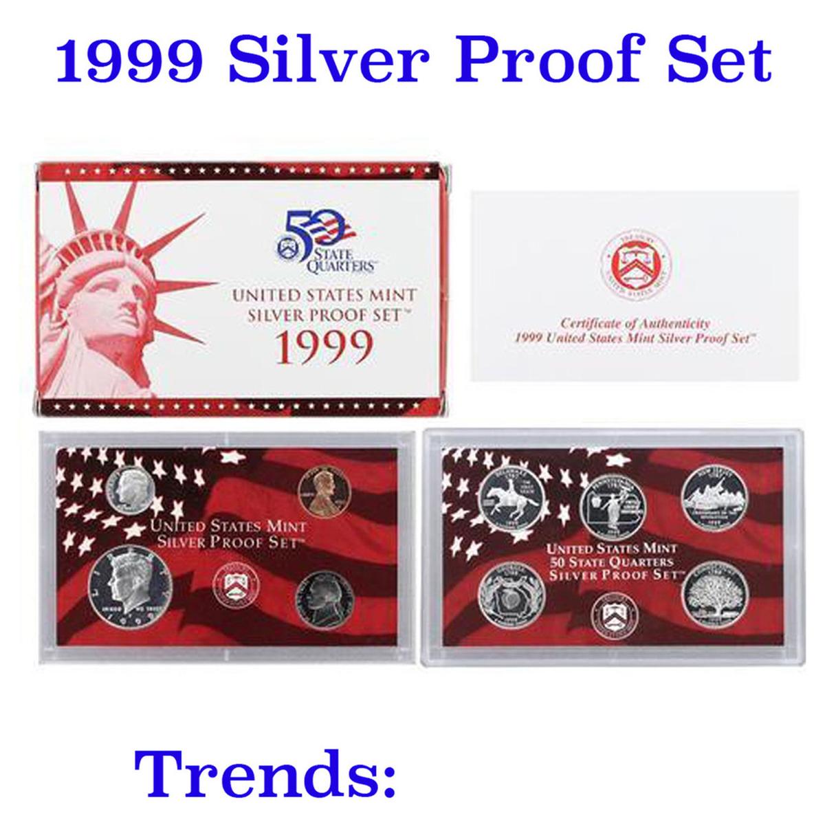 1999 United States Silver Proof Set 9 coins