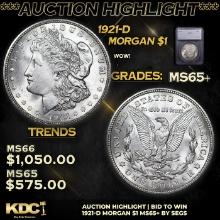 ***Auction Highlight*** 1921-d Morgan Dollar $1 Graded ms65+ By SEGS (fc)
