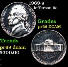Proof 1969-s Jefferson Nickel 5c Grades GEM++ Proof Deep Cameo