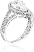 DECADENCE Sterling Silver mm Pear Cut Halo Split Shank Cubic Zirconia Engagement Ring size 6