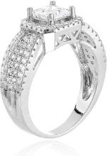 Decadence Sterling SIlver 5mm Princess Cut Engagement Ring With Indented PAve Band Size 7