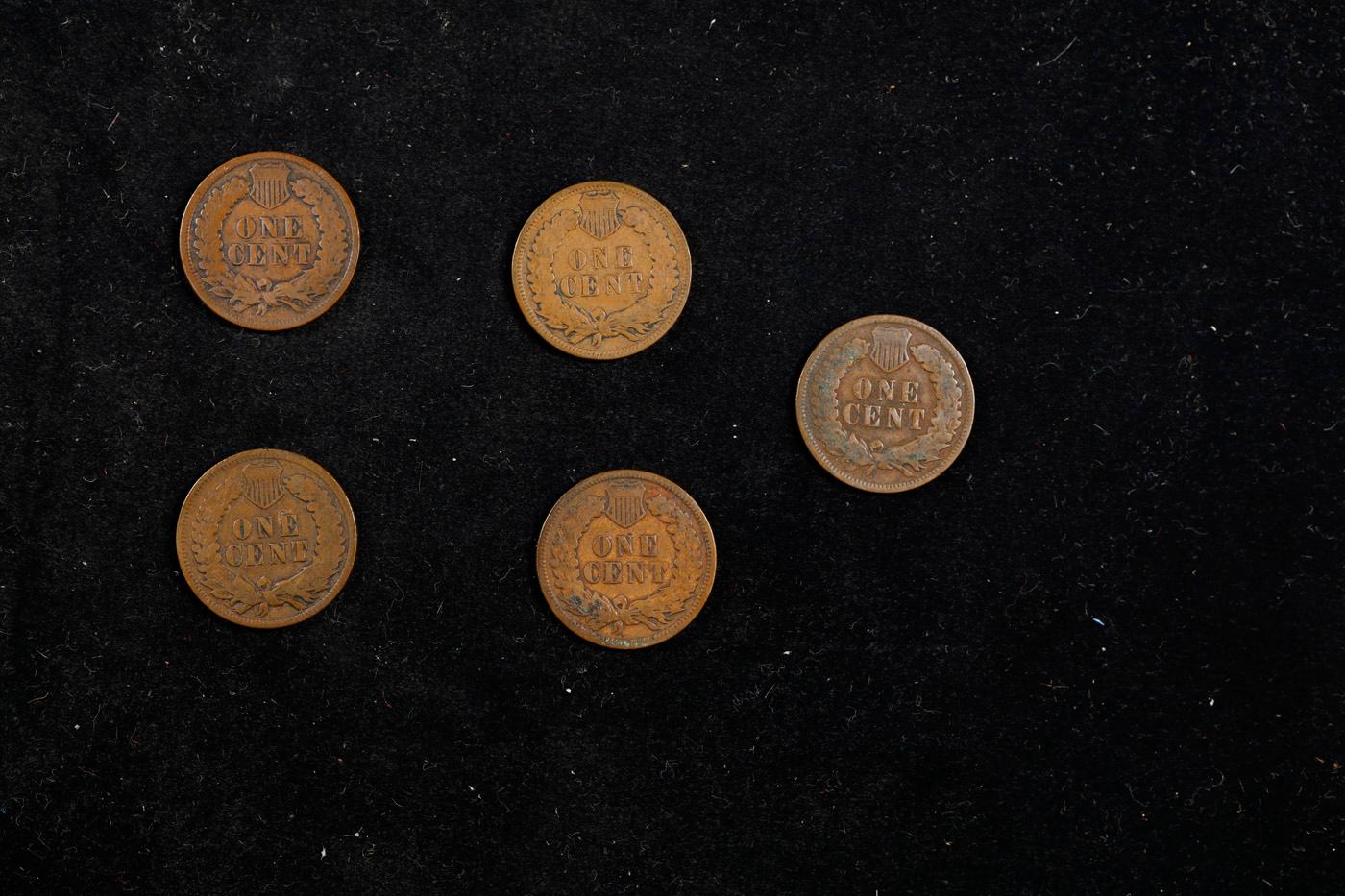 Lot of Five Coins - 1897, 1898, 1901, 1903, 1907 Indian Cent 1c Grades