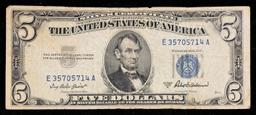 1953A $5 Blue Seal Silver Certificate Grades f+