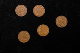 Lot of Five Coins - 1881, 1890, 1896, 1900, 1902 Indian Cent 1c Grades