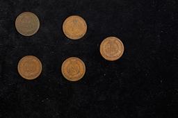 Lot of Five Coins - 1895, 1892, 1904, 1905, 1908 Indian Cent 1c Grades