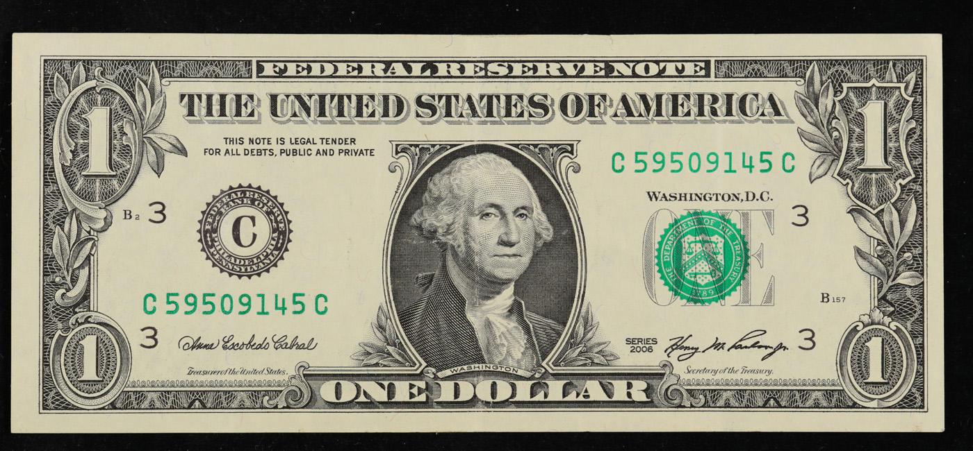 2006 $1 Green Seal Federal Reserve Note *Mint Error* Grades Choice AU/BU Slider