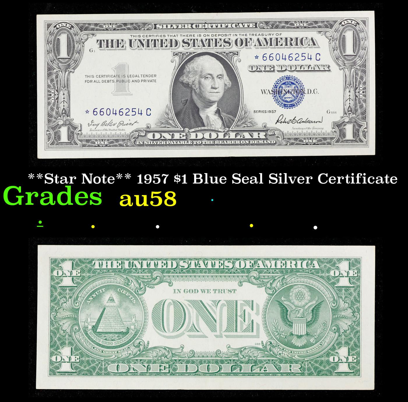 **Star Note** 1957 $1 Blue Seal Silver Certificate Grades Choice AU/BU Slider