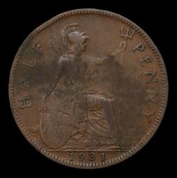 1931 Great Britain 1/2 Penny KM# 837 Grades xf