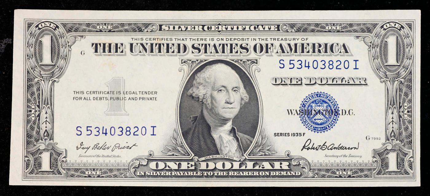 1935F $1 Blue Seal Silver Certificate Grades Select CU