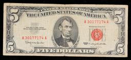 1963 $5 Red Seal United States Note Grades vf+