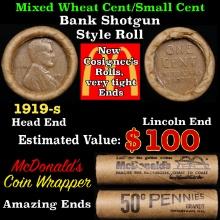 Lincoln Wheat Cent 1c Mixed Roll Orig Brandt McDonalds Wrapper, 1919-s end, Wheat other end