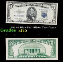 1953 $5 Blue Seal Silver Certificate Grades xf