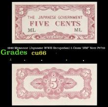 1942 Myanmar (Japanese WWII Occupation) 5 Cents Banknote P# 10 Grades Choice AU/BU Slider
