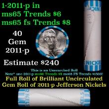BU Shotgun Jefferson 5c roll, 2011-p 40 pcs Bank $2 Nickel Wrapper