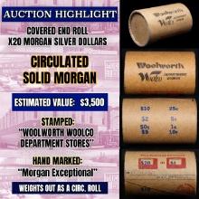 Wow! Covered End Roll! Marked " Morgan Exceptional"! X20 Coins Inside! (FC)