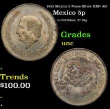 1953 Mexico 5 Pesos Silver KM# 467 Grades Brilliant Uncirculated