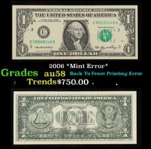 2006 $1 Green Seal Federal Reserve Note *Mint Error* Grades Choice AU/BU Slider