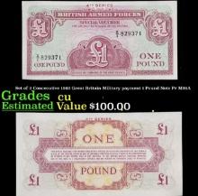 Set of 2 Concecutive 1962 Great Britain Military payment 1 Pound Note P# M36A Grades CU