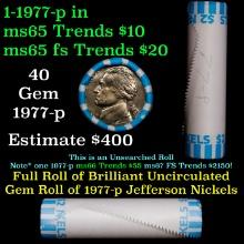 BU Shotgun Jefferson 5c roll, 1977-p 40 pcs Bank $2 Nickel Wrapper