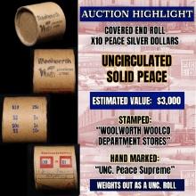 Must See! Covered End Roll! Marked "Unc Peace Supreme"! X10 Coins Inside! (FC)