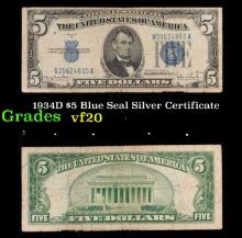 1934D $5 Blue Seal Silver Certificate Grades vf, very fine