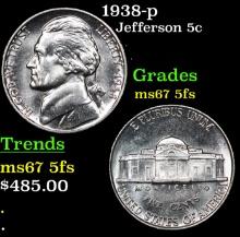 1938-p Jefferson Nickel 5c Grades GEM++ 5fs