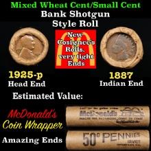 Small Cent Mixed Roll Orig Brandt McDonalds Wrapper, 1925-p Lincoln Wheat end, 1887 Indian other end