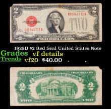 1928D $2 Red Seal United States Note Grades vf details