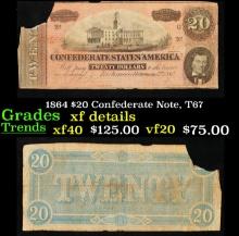 1864 $20 Confederate Note, T67 Grades xf details