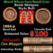 Lincoln Wheat Cent 1c Mixed Roll Orig Brandt McDonalds Wrapper, 1924-p end, Wheat other end