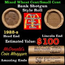 Lincoln Wheat Cent 1c Mixed Roll Orig Brandt McDonalds Wrapper, 1928-s end, Wheat other end