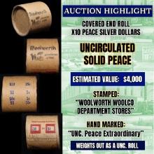 *Uncovered Hoard* - Covered End Roll - Marked "Unc Peace Extraordinary" - Weight shows x20 Coins (FC