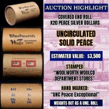High Value! - Covered End Roll - Marked "Unc Peace Exceptional" - Weight shows x20 Coins (FC)