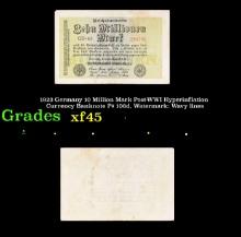 1923 Germany 10 Million Mark Post-WWI Hyperinflation Currency Banknote P# 106d, Watermark: Wavy line