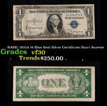 RARE! 1935A $1 Blue Seal Silver Certificate Short Snorter  Grades vf++ A short snorter is a banknote